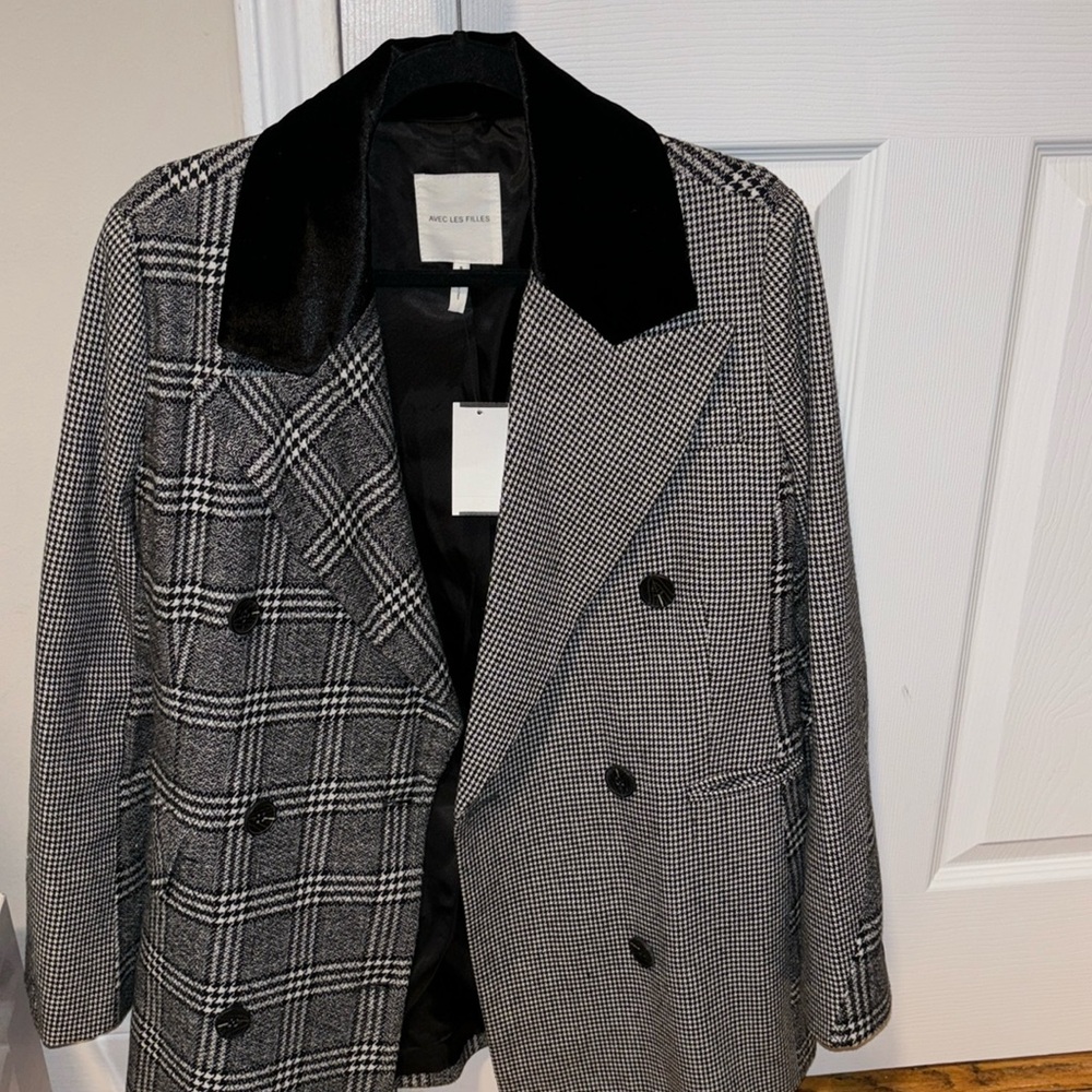 AVEC LES FILLES Mixed print double breasted blazer